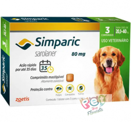 SIMPARIC 80 MG - CÃES DE 20,1 A 40 KG - 3 COMPRIMIDOS