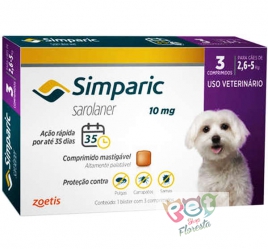 SIMPARIC 10 MG - CÃES DE 2,6 A 5 KG -  3 COMPRIMIDOS 