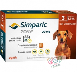 SIMPARIC 20 MG - CÃES DE 5,1 A 10KG -  3 COMPRIMIDOS